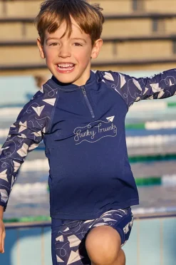 Rashies & Sunsuits|Funky Trunks Boys Paper Plain Suntop Navy