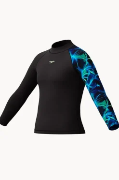 Rashies|Speedo Boys Print Long Sleeve Suntop Black/green