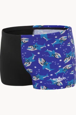 Trunks|Speedo Boys Shark Digital Printed Aquashort Black/blue