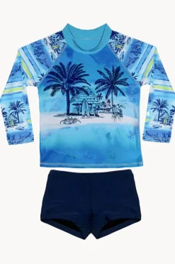 Rashies & Sunsuits|Salty Ink Boys Shipwrecked Long Sleeve Suntop Set Blue/navy