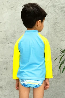 Rashies & Sunsuits|Salty Ink Boys Shipwrecked Long Sleeve Suntop Blue/yellow