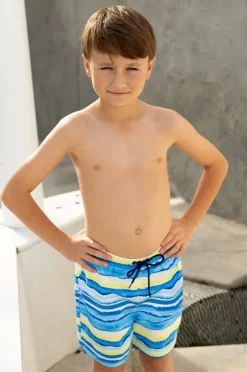 Boardshorts|Salty Ink Boys Shipwrecked Stripe Boardshort Blue/yellow