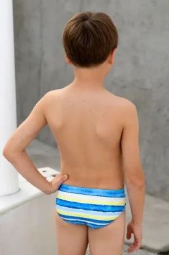 Briefs|Salty Ink Boys Shipwrecked Stripe Racer Brief Blue/yellow