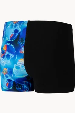 Trunks|Speedo Boys Skull V Cut Aquashort Black/cobalt