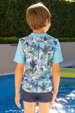 Rashies & Sunsuits|Salty Ink Boys Urban Jungle Short Sleeve Suntop Set Blue/Navy