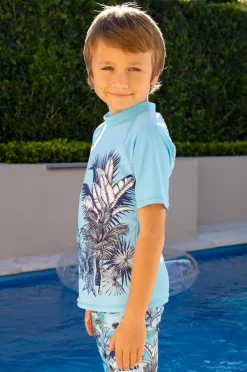 Rashies & Sunsuits|Salty Ink Boys Urban Jungle Short Sleeve Suntop Blue