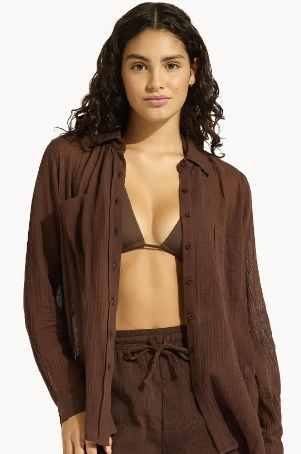 Tops|Seafolly Breeze Beach Shirt Dark chocolate