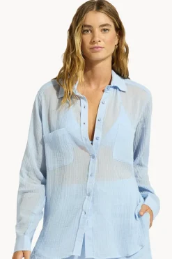 Tops|Seafolly Breeze Beach Shirt Cornflower