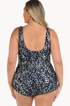 One Pieces|Maxine Brushstroke Shimmer Shirred One Piece + Black