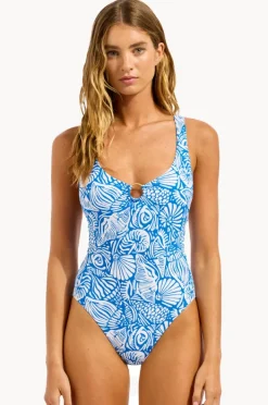 One Pieces|Seafolly C Shells Ring Front Halter One Piece Sapphire