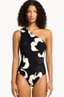 One Pieces|Jets Cactus Garden One Shoulder One Piece Black