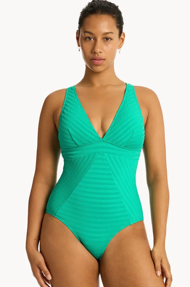 One Pieces|Sea Level Capri Panel Line One Piece Evergreen