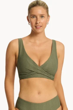Bikini Tops|Sea Level Caracus Cross Front Bra Khaki