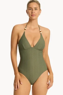 One Pieces|Sea Level Caracus Longline Halter One Piece Khaki
