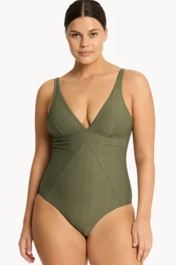 One Pieces|Sea Level Caracus Scoop Back Panel Line One Piece Khaki
