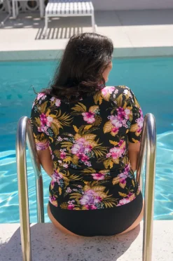 Rashies & Sunsuits|Capriosca Caribbean Short Sleeve Suntop Black/pink