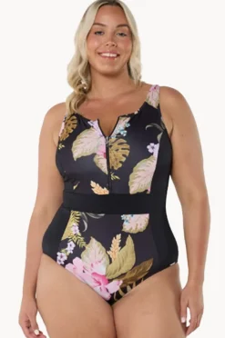 One Pieces|Capriosca Caribbean Zip High Neck One Piece Black/pink