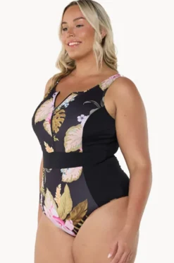One Pieces|Capriosca Caribbean Zip High Neck One Piece Black/pink