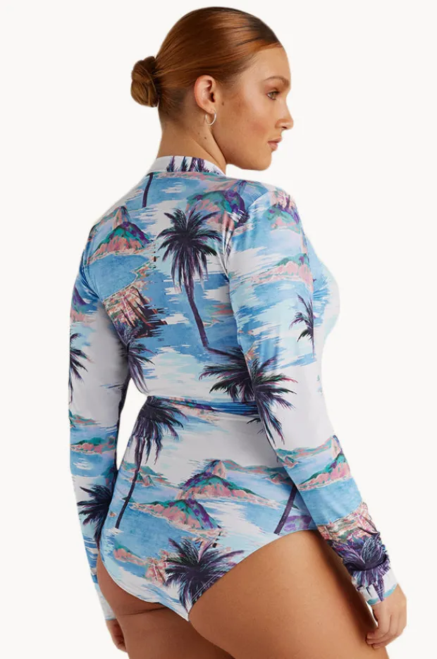 Rashies & Sunsuits|Sunsoaked Cartolina Ruched Long Sleeve Sunsuit Blue/Multi