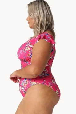 One Pieces|Capriosca Castaway Frill V Neck One Piece Hot pink