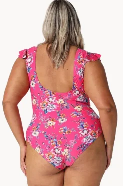 One Pieces|Capriosca Castaway Frill V Neck One Piece Hot pink