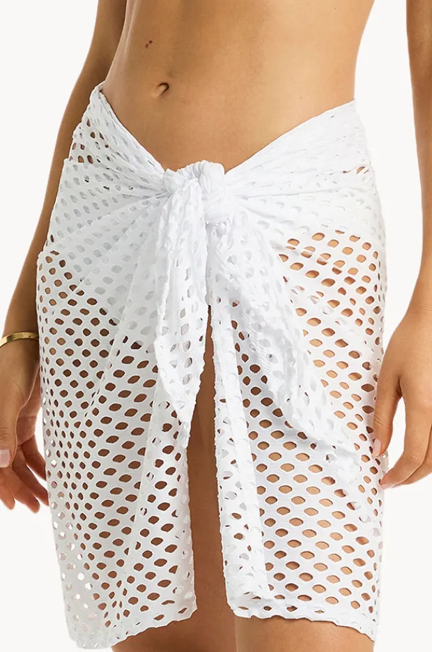 Sarongs|Sea Level Castaway Mid Length Mesh Wrap White