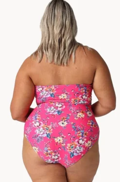 One Pieces|Capriosca Castaway Shirred Bandeau One Piece Hot pink