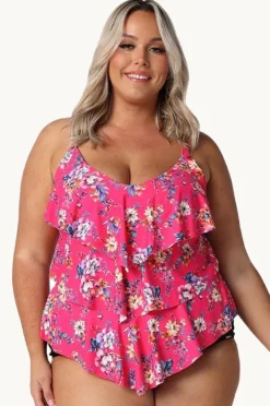 Tankini Tops|Capriosca Castaway Tiered Frill Tankini Separate Hot pink