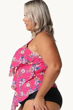 Tankini Tops|Capriosca Castaway Tiered Frill Tankini Separate Hot pink