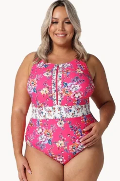 One Pieces|Capriosca Castaway Zip High Neck One Piece Hot pink