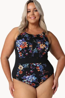 One Pieces|Capriosca Catalina Zip High Neck One Piece Black/multi