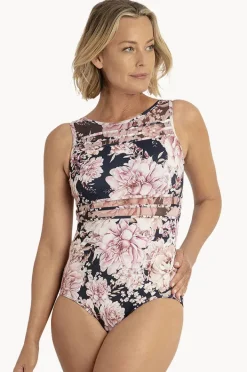 One Pieces|Jantzen Chiara Mesh High Neck One Piece Navy