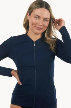 Rashies & Sunsuits|Babes In The Shade Classic Zip Long Sleeve Suntop Navy