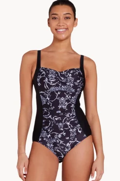 One Pieces|Zoggs Classique Ruched Front One Piece Black/white