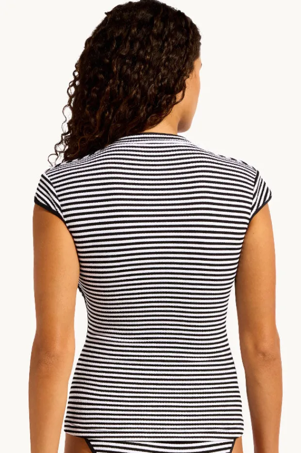 Rashies & Sunsuits|Seafolly Clubhouse Cap Sleeve Suntop Black