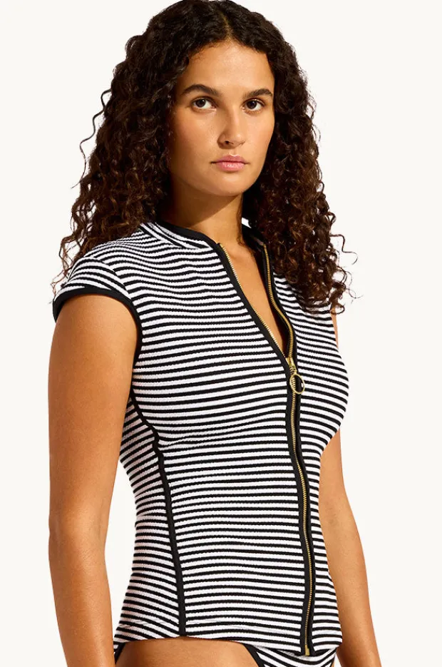 Rashies & Sunsuits|Seafolly Clubhouse Cap Sleeve Suntop Black