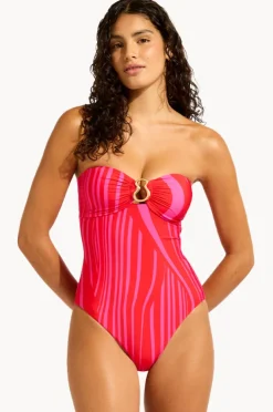 One Pieces|Seafolly Coastline Ring Front Bandeau One Piece Flame