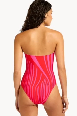 One Pieces|Seafolly Coastline Ring Front Bandeau One Piece Flame