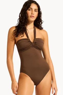 One Pieces|Seafolly Collective Halter Bandeau One Piece Dark chocolate