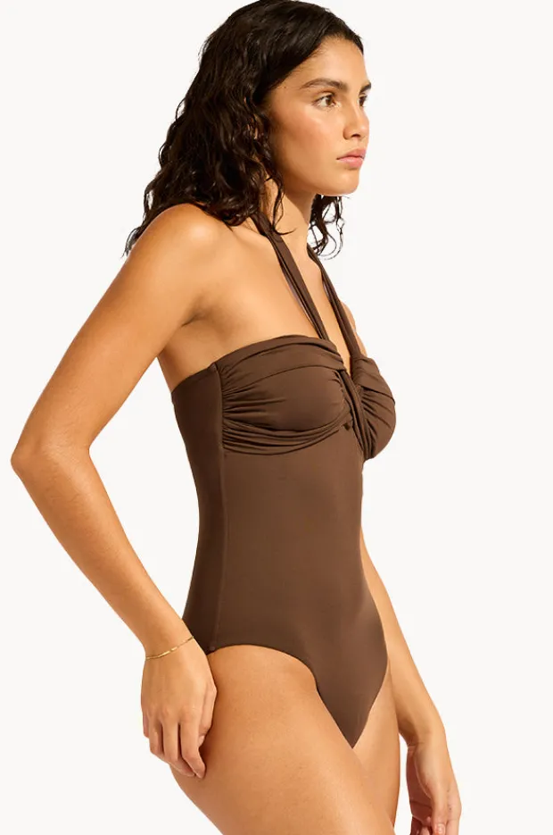 One Pieces|Seafolly Collective Halter Bandeau One Piece Dark chocolate