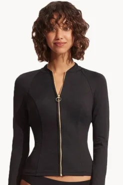 Rashies & Sunsuits|Seafolly Collective Zip Suntop BLACK