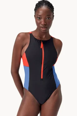 One Pieces|Speedo Colourblock Zip One Piece Black