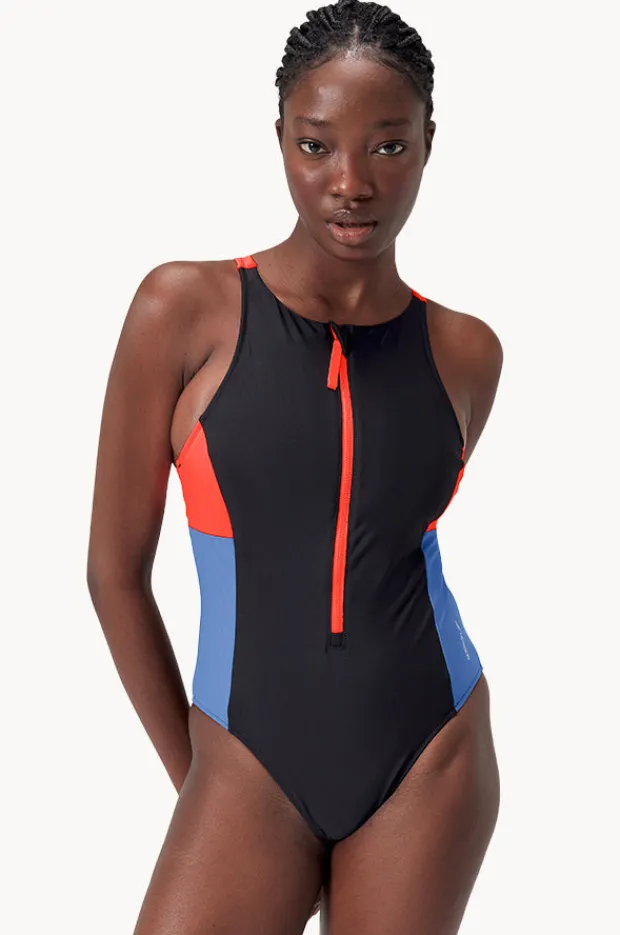 One Pieces|Speedo Colourblock Zip One Piece Black