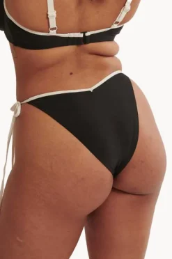 Bottoms|Raq Apparel Contrast Bind Cheeky Tie Side Brief Black/White