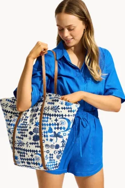 Beach Bags|Bags|Seafolly Corfu Fan Tote Bag Azure