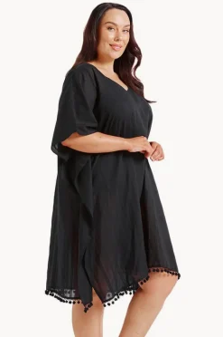 Overswim|Capriosca Cotton V Neck Kaftan BLACK