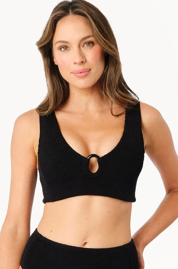 Bikini Tops|Une Piece Crinkle Classic Ring V Neck Bralette Black