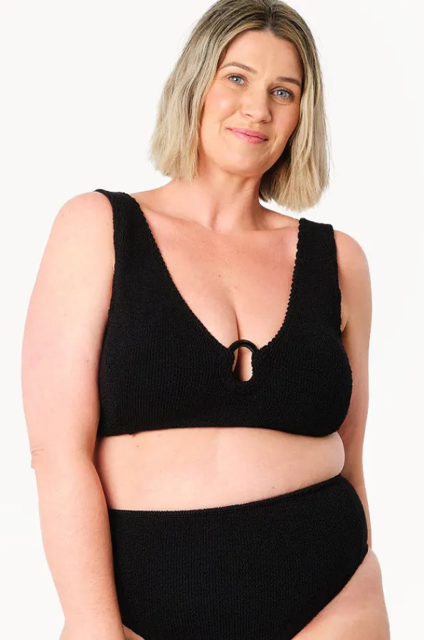 Bikini Tops|Une Piece Crinkle Classic Ring V Neck Bralette Black