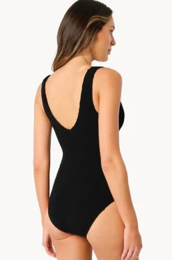 One Pieces|Une Piece Crinkle Classic Ring V Neck One Piece Black