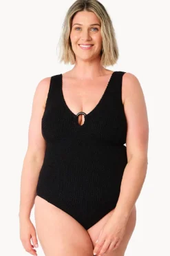 One Pieces|Une Piece Crinkle Classic Ring V Neck One Piece Black